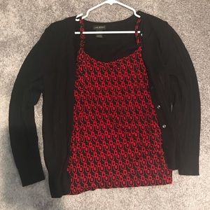 Black cardigan & Red & Black tank top